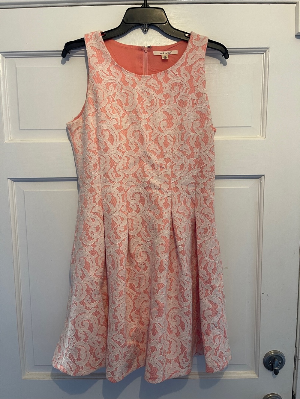 Sleeveless Pink Lace Overlay A-Line Dress
